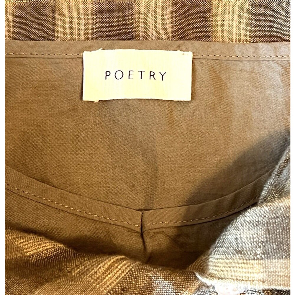 POETRY Green Tiered Check Midi Maxi Dress Crinkle Linen Blend Lined Pockets 10 - Picture 11 of 13